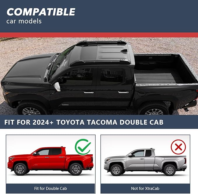 Roof Rack Cross Bars for 2024 2025 2026 Toyota Tacoma Double Cab - Aluminum Roof Rails Crossbar for Cargo Canoe Bike Kayak Snowboard - Rooftop Cargo Carrier Luggage(Not for XtraCab)