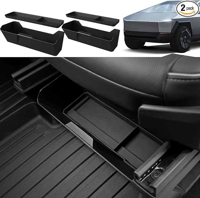 Front Under Seat Storage Box Compatible with Tesla Cybertruck 2026 2025 2024, Under Seat Organizer with Silicone Pad for Cybertruck Accessories
