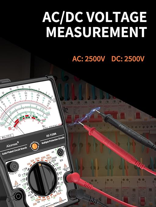 Analog Multimeter AS-7199A, Pointer Multimeter, AC DC Volt 2500V, DC Current 10A, Rx 100K, Batt Tester, Diode/LED Testing, Remote Control Detection, 11 Function, 24 Range