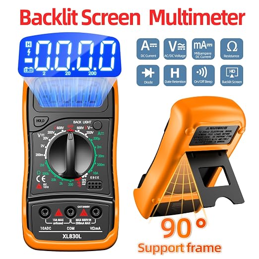 Multimeter with Clamp Meter,4000 Counts Amp Voltmeter & 2000 Counts Multi Tester,AC DC Voltage,Current,Resistance,Capacitance,NCV,Diode, Backlight LCD for Household Outlet Automotive Battery Test