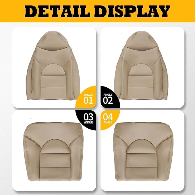 Seat Covers Compatible with F Series 250 350 450 550 1999 2000 | Tan leather bottom and top lean back seat covers compatible with F series 250 350 450 550 1999 2000 driver passenger side