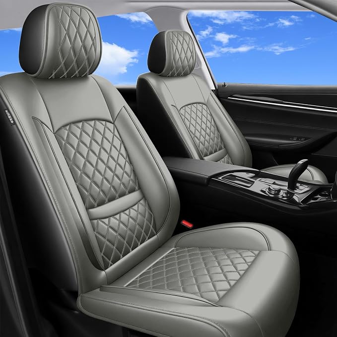 Fit Fusion Car Seat Covers for Ford Fusion 2007-2020 - Luxury Leather, Anti-Slip, All-Weather, Waterproof & Breathable, Airbag Compatible, 2 Front Seats Only (Gray)