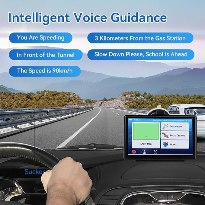 JFX GPS Navigator for Car Truck RV, 7" Touchscreen GPS Navigation System for Car with 2026 Map, Voice Turn-by-Turn Guidance, Speed & Red Light Warning, Custom Truck Routing, Free Lifetime Updates