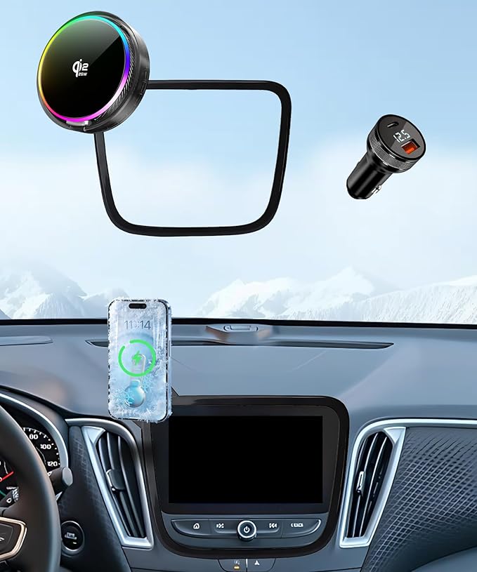 Qi2.2 25W Magnetic Car Mount Charger for 2016-2025 Chevrolet Malibu / 2018-2024 Equinox Accessories, for Fast Charging Cell Phone Holder 8 Inch Screen Fixed Clip with Cooling Fan