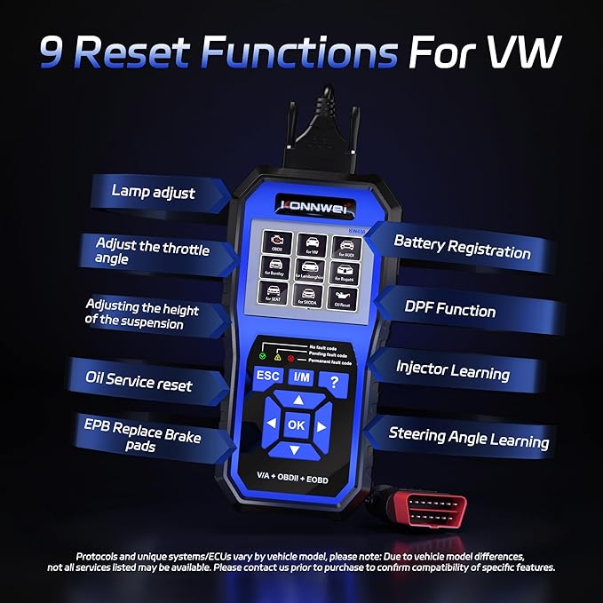 KONNWEI OBD2 Scanner Fit for VW Audi Skoda Seat, Full System OBD2 Scanner Diagnostic Tool w/Battery Registration, Code Reader with Oil/EPB Reset, BMS, Throttle Match for VAG, Full OBD2 Service