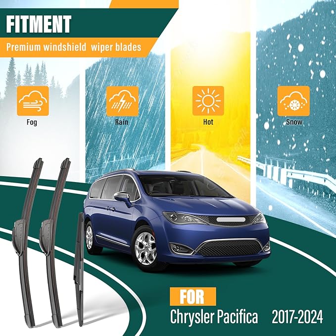 Windshield Wiper Blades Replacement for Chrysler Pacifica 2017-2024,Original Equipment Replacement Front Rear Wiper Blade Set - 26" 20" 14" (Set of 3)