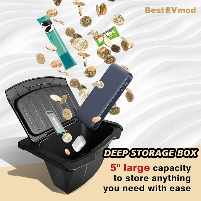 BestEvMod for 2026+ Model Y Juniper Refresh Rear Center Console Organizer Trash Can with Lid Cover Rear Bin Backseat Storage Box Garbage Can Anti-Slip