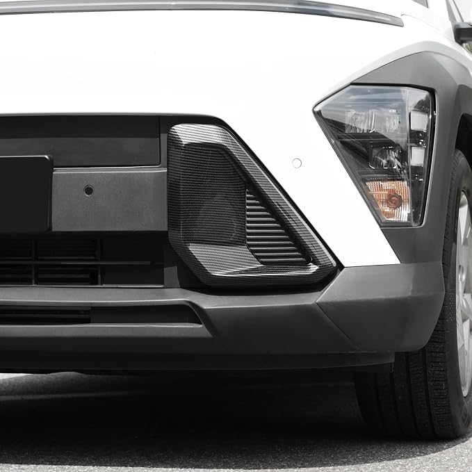 ABS Front Bumper Side Air Vent Cover Fog Light Lamp Decor Cover Front Bumper Middle Mesh Cover Compatible with Hyundai Kona 2024 2025 SX2 Accessories (Carbon Fiber Style)