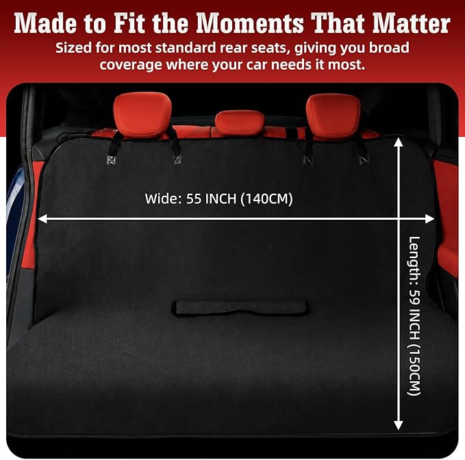 Car Seat Cover Towel, Waterproof Sweat Absorbent Back Seat Protector for Sedans SUVs & Minivans, Non-Slip Machine Washable Rear Bench Cover for Post-Gym, Beach, Pets & Kids (Black)
