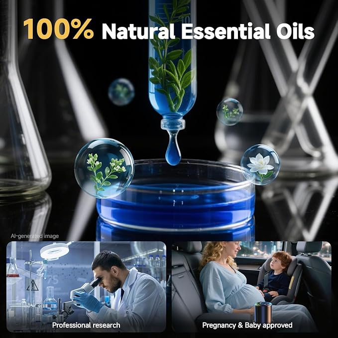 Smart Car Air Freshener with Star Light & 150ml Diffusers Oil Refills, Auto On/Off Aroma Diffuser, 3 Adjustable Mist Modes Rechargeable Aromatizante para Carro - Car Diffuser（New Car Smell*3）