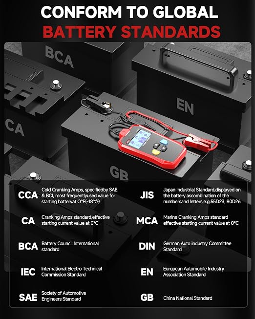 UNI-T UT673A Car Battery Tester - Advanced Conductance Technology, Tests 12V/24V Systems (CCA 40-2000A, 3-250Ah), Battery Health/Life/Charge & Starting System Diagnostics, quickly detect common faults