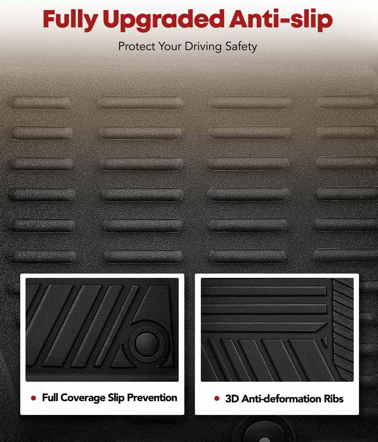 YHTAUTO Floor Mats Compatible with 2018-2024 Chevrolet Traverse 7 Seats with 2nd Row Bucket Seats, TPE All Weather Car Mats Waterproof Anti-Slip Odorless Floor Liner 1st & 2nd & 3rd Row