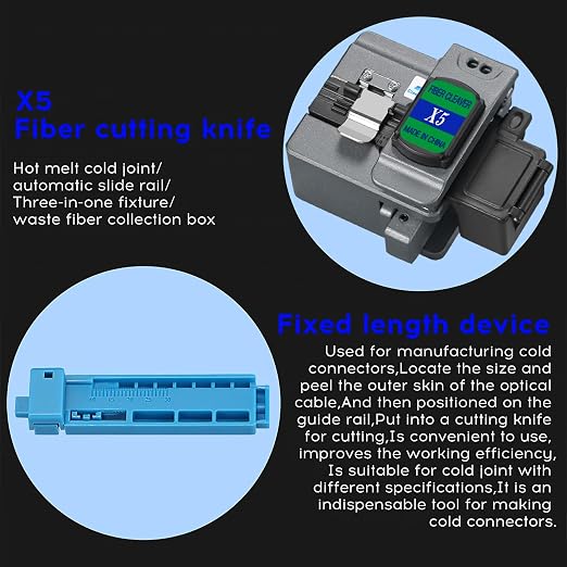 Fiber Optic Termination Tool Kit FTTH Cable Cold Welding Tool Set with X5 Grey Optical Fiber Cleaver with FC-LC Adapter D7 OPM