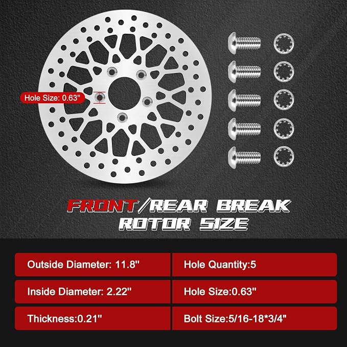 11.8''Harley Front Rotor Compatible with Harley Electra Glide/Road Glide/Road King/Street Glide/CVO Road Glide/CVO Limited FLHTKSE Brushed Finish Stainless Steel Disc Rotors