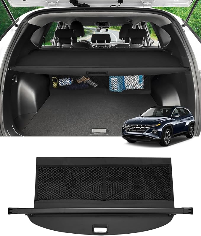 Autorder Cargo Cover for 2022-2025 2026 Hyundai Tucson Accessories Upgraded Trunk Cover with Extra Storage Net Retractable Security Shield Shade Cover