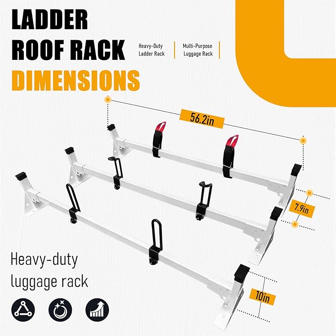 Cargo Van Roof Ladder Rack Fit for 2015-2024 Ford Transit 150 250 350, 54" Heavy Duty Van Ladder Roof Rack 800 Lbs Load Capacity with 3 Crossbars