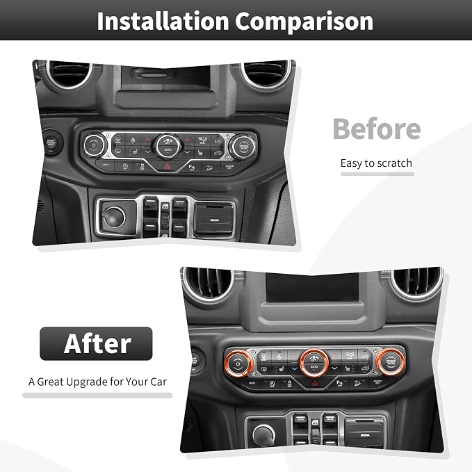 Cherocar Aluminum Alloy Air Conditioner & Headlight Console Switch Knob Covers for 2018-2026 Jeep Wrangler JL JLU 4XE Gladiator JT Interior Trim,4-Piece Set