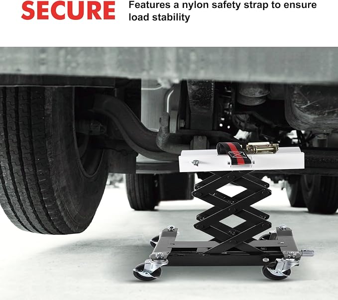 GarveeTech 450 LBS Low Profile Transmission Jack - Heavy-Duty Auto Repair Lift with 7-23 Inch Height Range, 2M Safety Straps & 4 Brake Wheels for Safe, Smooth Repairs - Black