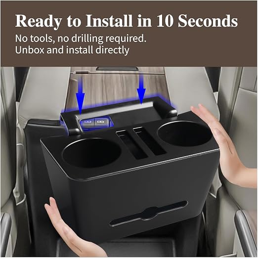 Car Cup Holder Paper Drawer Storage Box for Toyota Sienna 2024-2025, Multi Functional Paper Box for Car Middle Rown, Black Color, 1 PC (Water Cup Storage Box for Sienna 21-25)