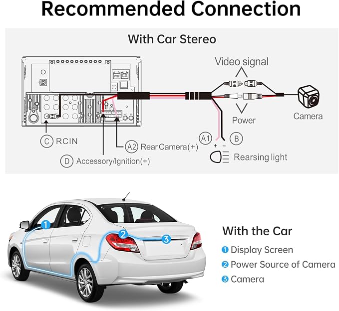 ATOTOZONE AC-HD03LR 720P Rearview Backup Camera with 180° Wide-Angle,VSV (Virtual Surround-View),Live Rear View,Clear Night Vision,IP67 Waterproof,Compatible with A6PF/A6PL/S8（Excluding S8 UN/MS/Gen4）