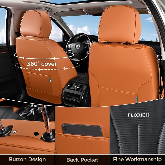 FLORICH Front Car Seat Covers, Leather Seat Covers for Cars, Waterproof Car Seat Protectors 2 Pack, Front Seat Covers for Cars, Automotive Seat Covers Protector Fit for Most Sedans SUV Pick-up Truck