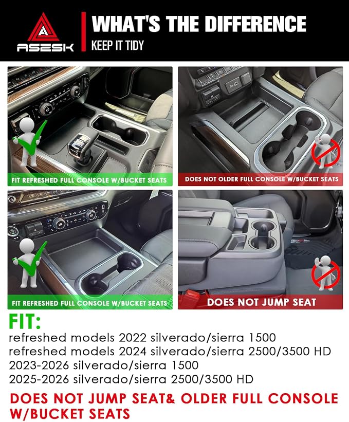 For 2022–2026 Silverado&Sierra 1500/2024–2026 Silverado&Sierra 2500HD/3500HD–Full Console w/Bucket Seats Only 2PCS Lower Console Organizer Tray Silicone Materials