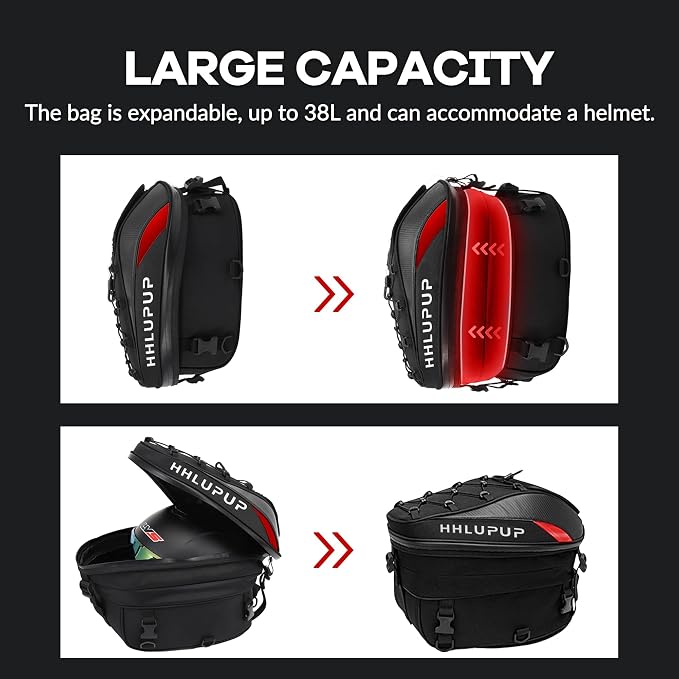 38L Motorcycle Tail Bag Seat Helmet Large Capacity Motorcycle Backpack Waterproof Luggage Bag Red