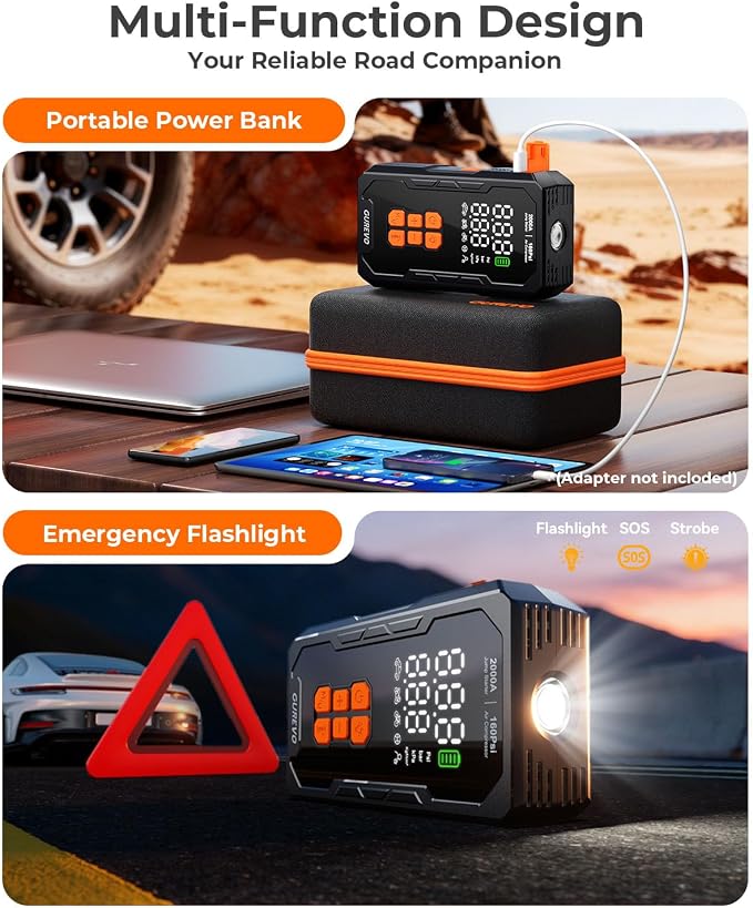 Jump Starter with Air Compressor, Car Battery Jumper Starter Portable with Auto-Shutoff Tire Inflator, Car Battery Charger Jump Box for 8.0L Gas/6.0L Diesel Engines