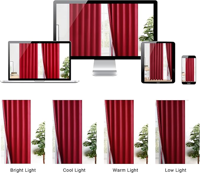 XWZO 100% Blackout Curtains 54 Inches Long with Tiebacks- Soundproof & Energy Efficiency Window Draperies Grommet Top with Black Liner for Small Windows, Christmas Red, W38 x L54, Set of 2