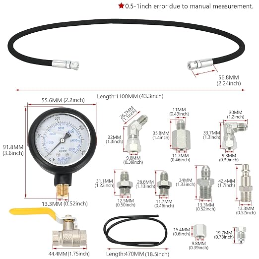 PTNHZ High Pressure & Air Leak Test Gauge Test Tool Kit Compatible with Ford 6.0L 7.3L Powerstroke 94-07