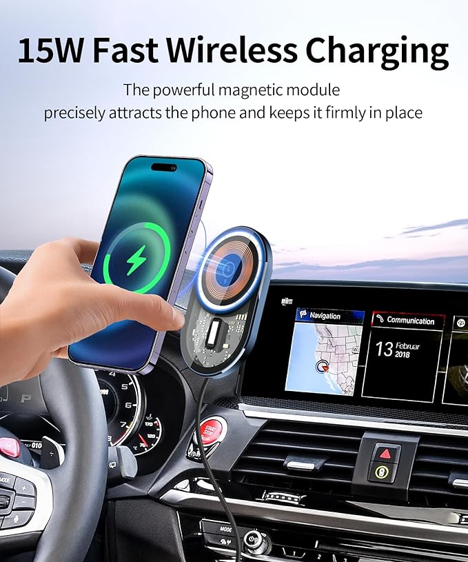Wireless Charging Car Phone Holder for BMW X3 2018-2021 / X4 2019-2021, 10.25/10.3" Screen Fixed Clip, 360° Rotation Car Phone Mount Compatible with MagSafe