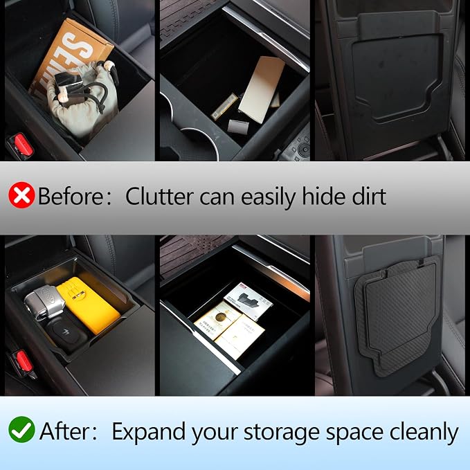 4PCS Center Console Organizer Tray for 2026 Tesla Model Y Juniper Accessories, 2025 Model 3 Highland Armrest Hidden Storage Box, Silicon Cup Holder Pad