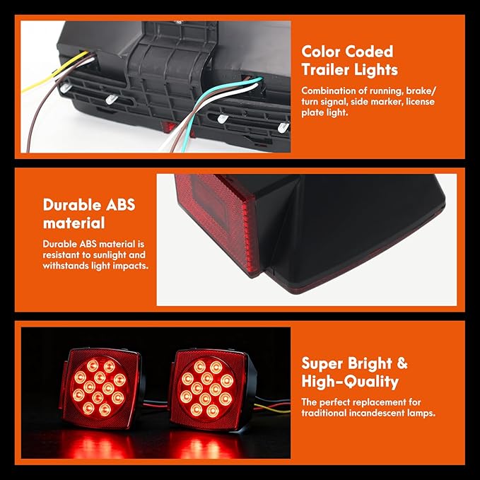 Submersible LED Trailer Light Kit, IP67 12V DOT Stop Brake Tail Turn Signal Lights with 25ft Wiring Harness, Marine Boat Trailer Lights for Utility RV Truck, Luces para Trailas Under 80"