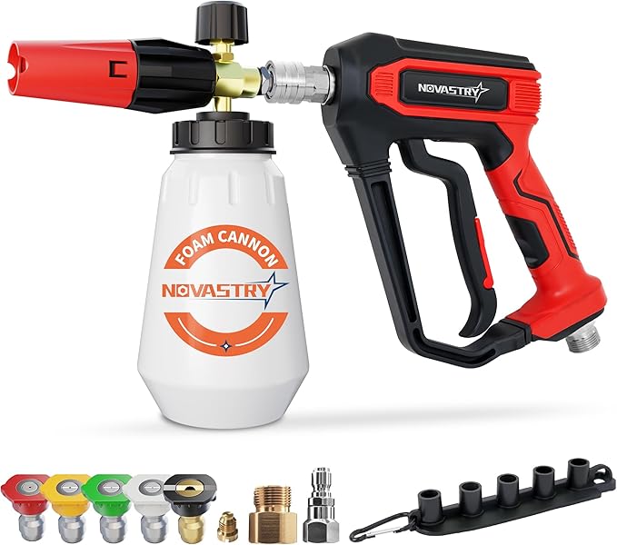 Pressure Washer Foam Cannon Gun & Sprayer Kit, Car Wash Kit, 5 Adjustable Nozzles, 1/4" Quick Connect, Fits 1000-4000 PSI, Includes Foam Sprayer & Accessories