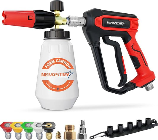 Pressure Washer Foam Cannon Gun & Sprayer Kit, Car Wash Kit, 5 Adjustable Nozzles, 1/4" Quick Connect, Fits 1000-4000 PSI, Includes Foam Sprayer & Accessories