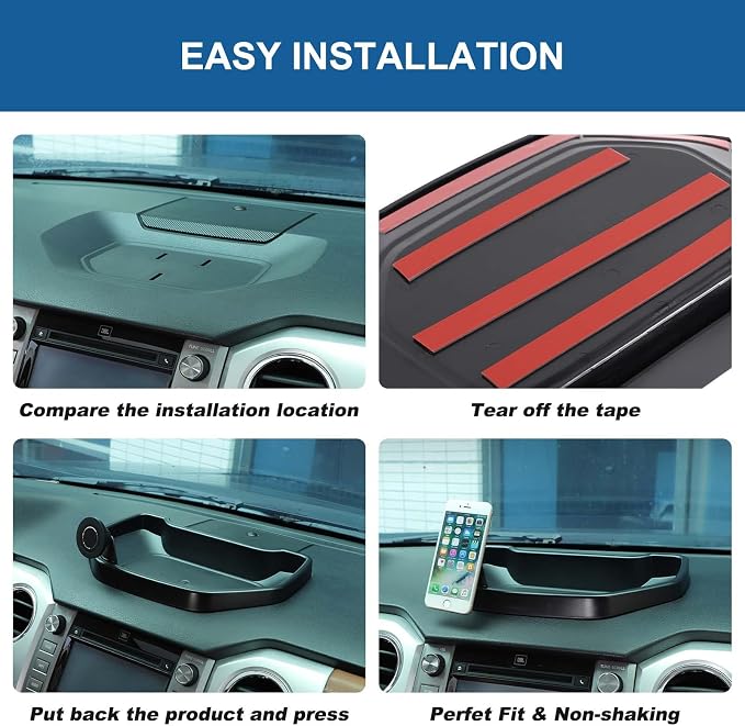 Fit for Toyota Tundra 2007-2021 Car Dash Center Console Table Storage Tray,Instrument Organizer ABS Black Materials Anti-Slip Backing Accessories (with C Style Mobile Phone Holder)
