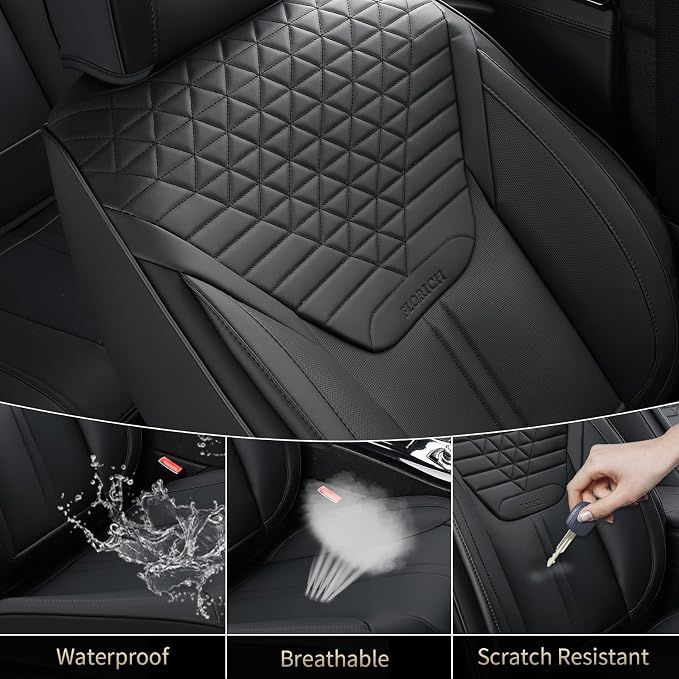 FLORICH Seat Covers, Car Seat Covers Full Set, Luxury Nappa Leather Seat Covers, Breathable and Waterproof Car Seat Protector 5 Seat, Automotive Seat Covers Universal Fit for Most Cars-Coal Black