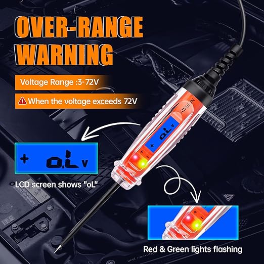 AWBLIN Automotive Test Light 3-72V DC Digital Light Tester with Voltmeter, Heavy Duty Auto Ciruit Tester with LCD Backlight Display and Power Circuit Probe Tester