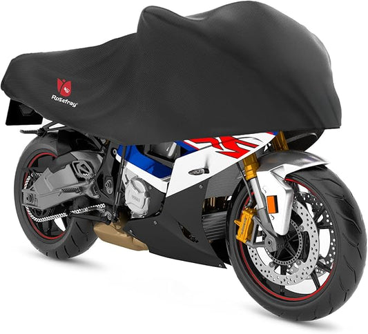 Rosefray 420D Motorcycle Half Cover-Outdoor Waterproof All Weather Protection Lightweight Half Cover,Black M Size for Most Touring Models Harley Davidson,Honda Goldwing,Road King Street Glide