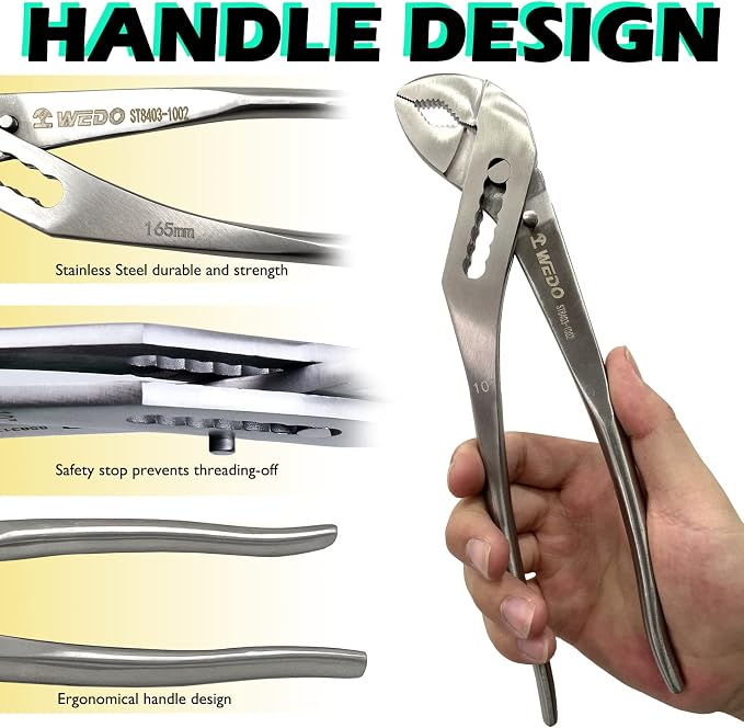 WEDO Slip Joint Pliers,10-inch Tongue and Groove Pliers,Stainless Steel V-Jaw Groove Joint Pliers,Length 250mm(10"),Quick Release Water Pump Pliers,Corrosion Resistant