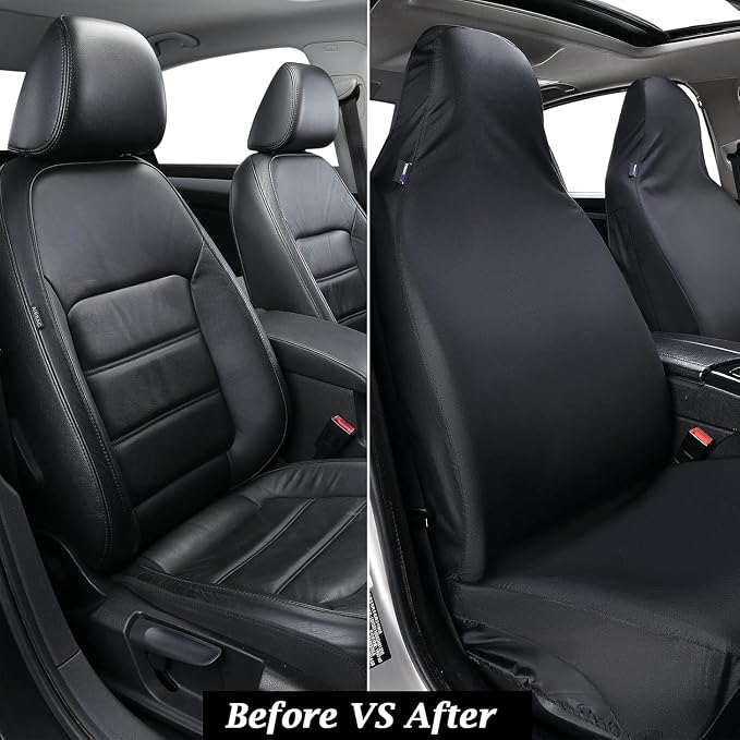 Truckiipa Universal Car Seat Covers Front Pair Oxford Waterproof Automotive Seat Cover Breathable Washable Seat Cover Protector Universal Fit for Car SUV Truck Sedan Vans, Black, 2PCS