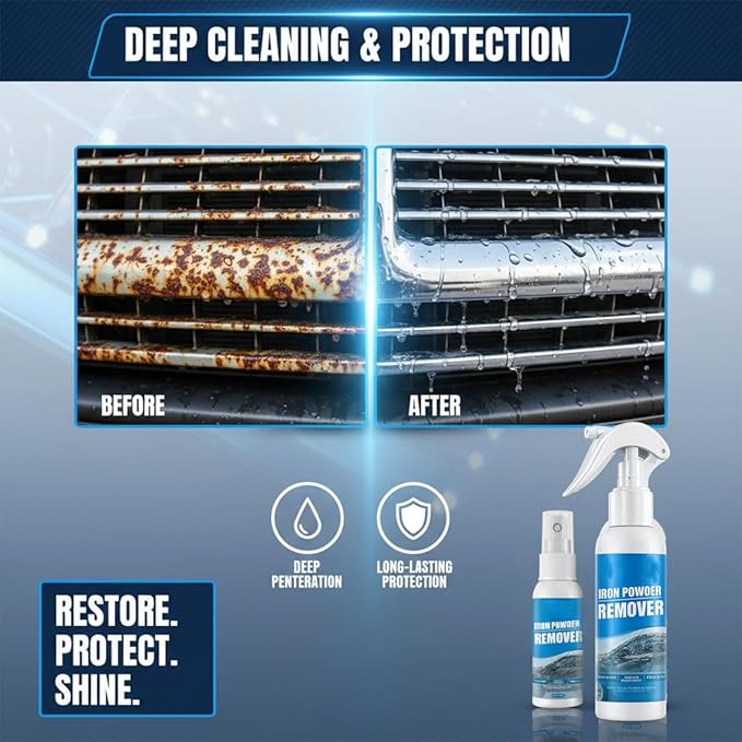 Multi-functional Quick-Acting Rust Removal Spray, 30/100ML Instant Rust Remover for Metal, Car Wheels, Tools & Bikes, Fast-Acting Iron Powder Remover, Restores Shine & Prevents Oxidation (30ml trial)
