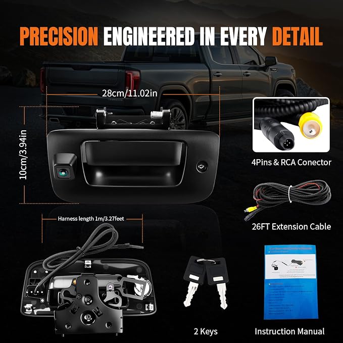 LCWRGS Tailgate Handle Backup Camera & Bezel Trim Fits for 2007-2014 Chevy Silverado & GMC Sierra 1500 2500 3500 HD Tailgate Latch Door Handle Rear View Camera with Lock Cylinder Kit OE# 22755304