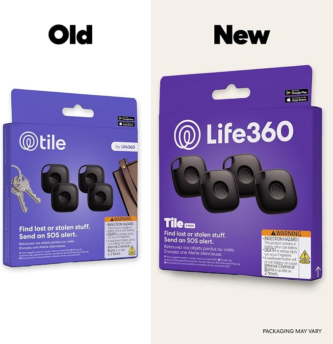 Life360 Tile - Bluetooth Tracker, Keys Finder and Item Locator for Keys, Bags and More. Phone Finder. Both iOS and Android Compatible. 4-Pack (Black)