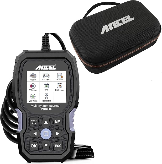 ANCEL VOD700 All System OBD2 Scanner for Volvo Car Code Reader Full Function Diagnostic Scan Tool ABS Bleeding Injector Oil ETC SRL BMS EPB TPMS DPF Reset Tool with Storage Bag