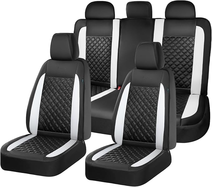 FLORICH Seat Covers, Atomutive Seat Covers Full Sets, Waterproof Seat Cover for Cars, Luxury Leather Universal Seat Cover Accessories Fit for Most Cars SUV Truck Sedans(White)