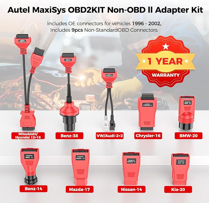 Autel MaxiSys MSOBD2KIT Non-OBDII Adapter Kit, 9PCS Connector for Diagnose OBD 1 Vehicle, OE-Compliant Connectors, Support Autel Scanner MK808S MK900 MX900 MK808BT PRO MK900BT MP900BT MS906 PRO Ultra