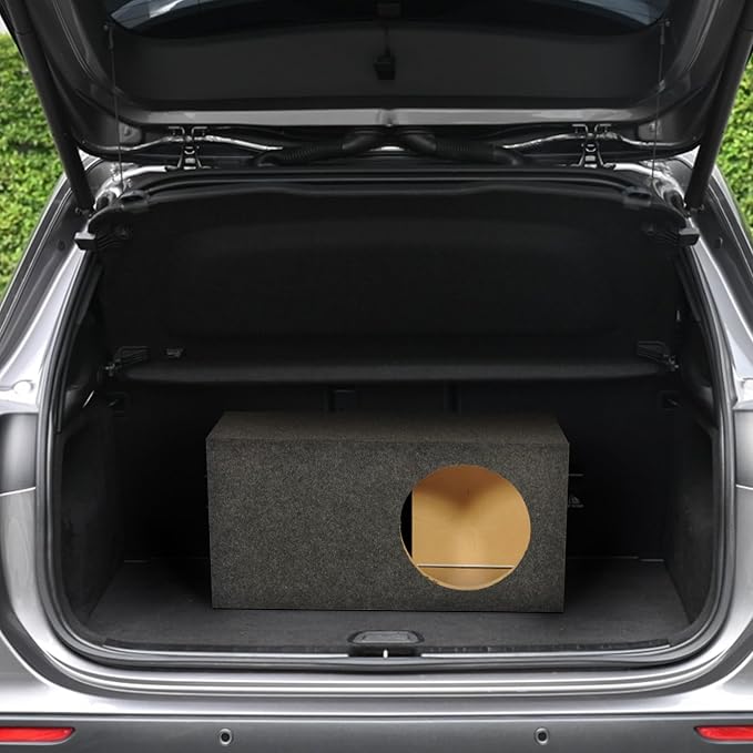 QPower 15 Inch Heavy Duty Single Vented Carpet Covered Durable Car Audio Extra Large Vehicle Subwoofer Enclosure Woofer Box, Charcoal Gray