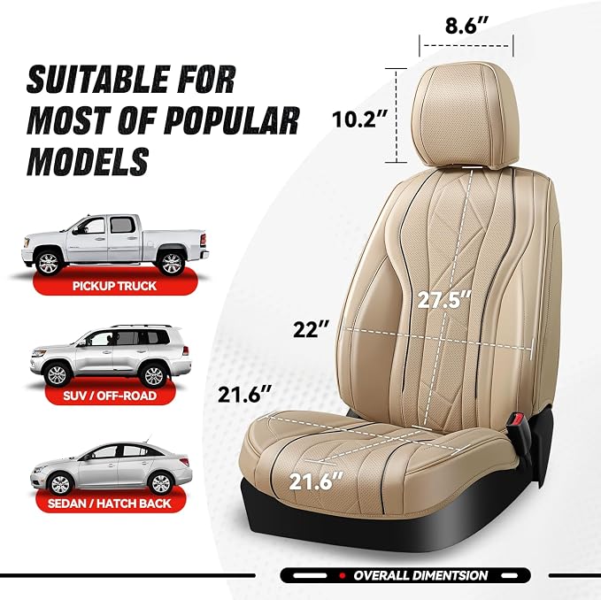 Auto Dynasty Car Seat Covers Front Set, Anti-Slip Automotive Interior Covers with Storage Pocket, Breathable Car Seat Protectors, Airbag Compatible, Universal Fit Most Vehicles, Beige (Touring Series)