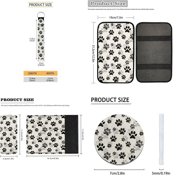 Dog Paw Print Car Seat Cover Full Set with Steering Wheel Cover Floor Mats Armrest Pad Seat Belt Pads Roof Handle Wraps Cup Coaster Keychain Automotive Interior Accessories Set of 18